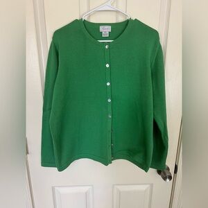 Foxcroft Green 100% Cotton Button Front Cardigan Size L Made in Peru
